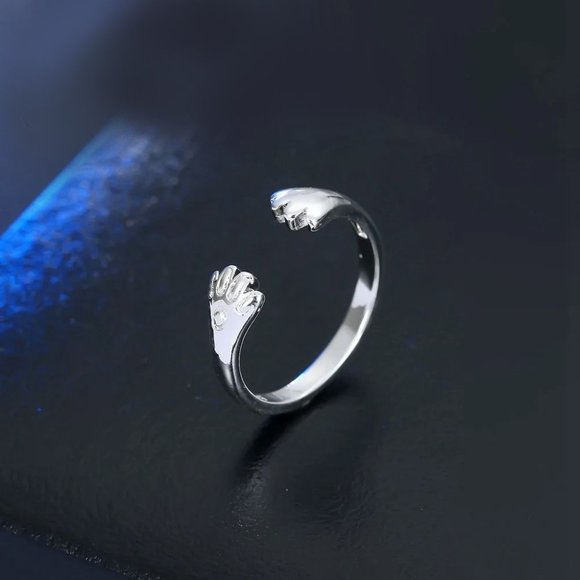 💎 Adjustable Ring Cute Cat Hugging 925 Sterling Silver - Picture 3 of 6